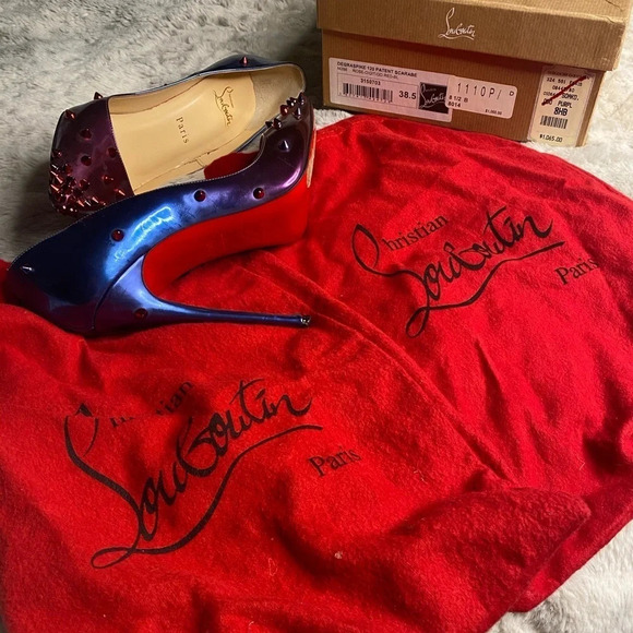 CHRISTIAN LOUBOUTIN Patent Scarabe Degraspike 120 Pumps Rose Digitale Size 38.5 - Picture 6 of 12